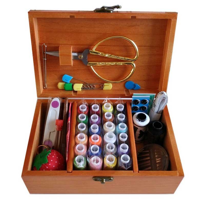 Wooden Sewing Box with Sewing Kit Accessories - Love to Stitch and Sew